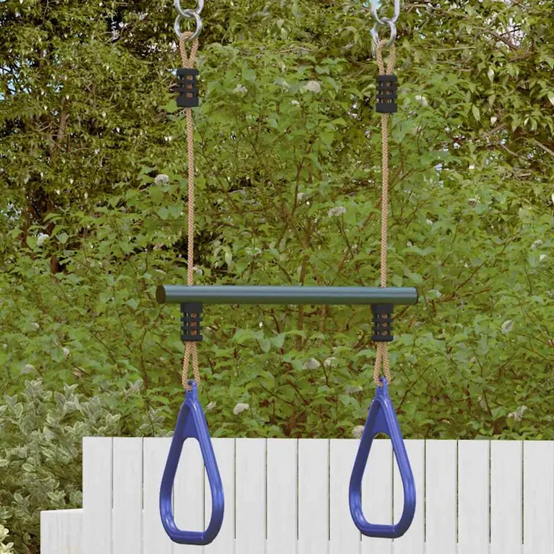 Barra trapecio con anillas de gimnasia niños acero azul y verde
