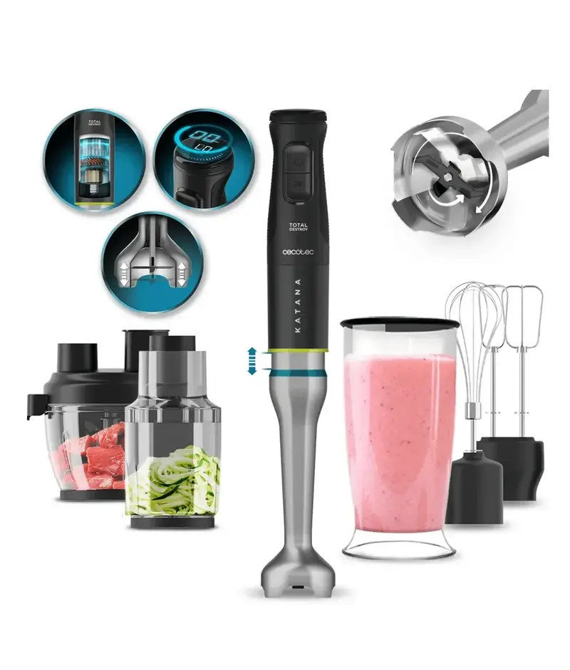 Batidora de Mano 1500W con Cuchillas de Titanio y Accesorios Multifunción de Cecotec