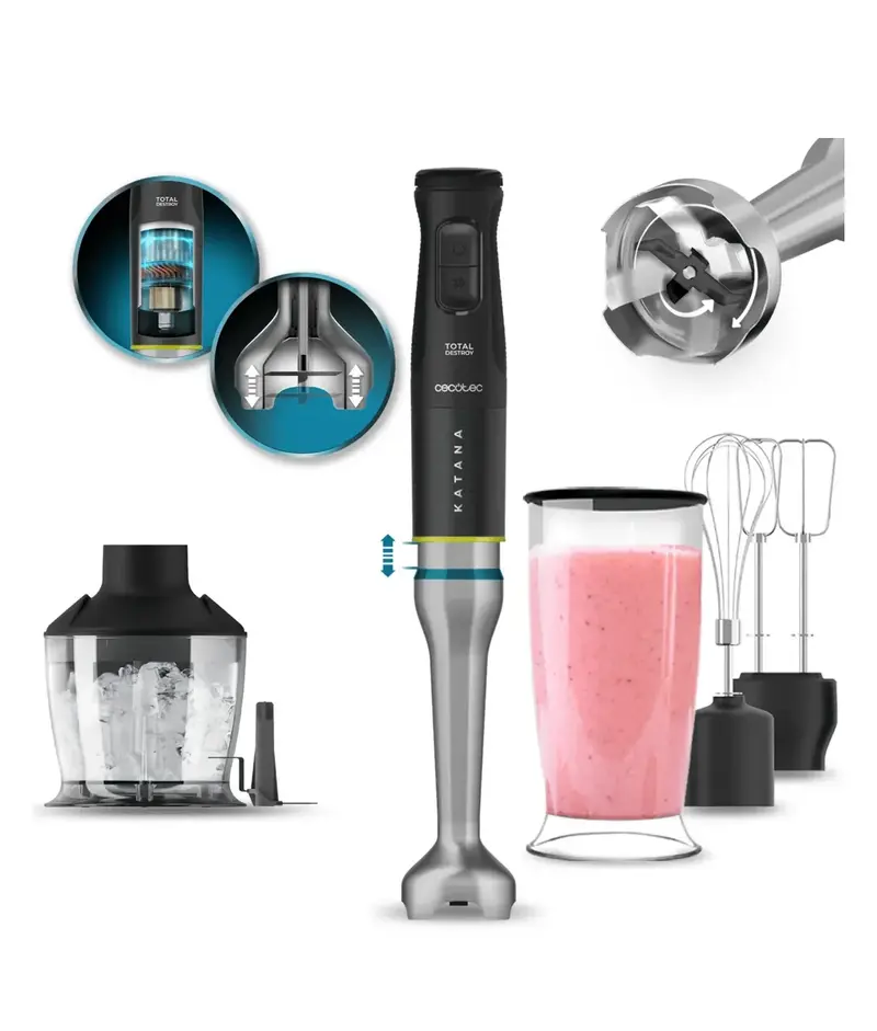 Batidora de Mano 1500W con Innovadora Tecnología TotalDestroy y Accesorios Completos de Cecote