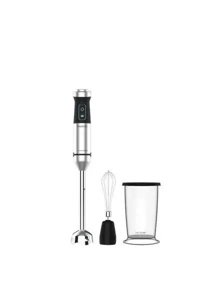 Batidora de mano con cuchillas y varilla para cremas con vaso en color negro y plateado power titanblack 1500 de Cecotec