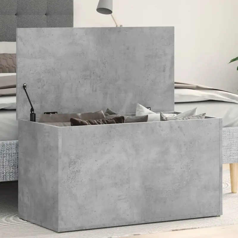 Baúl almacenaje madera contrachapada gris hormigón 84x42x46 cm