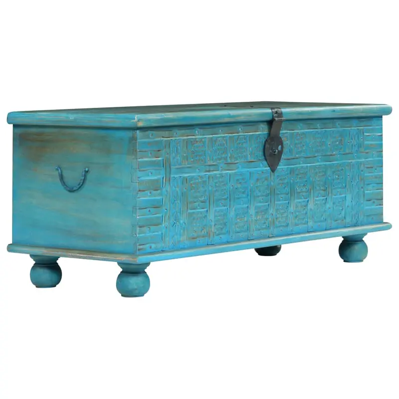 Baúl de almacenamiento madera maciza mango azul 100x40x41 cm