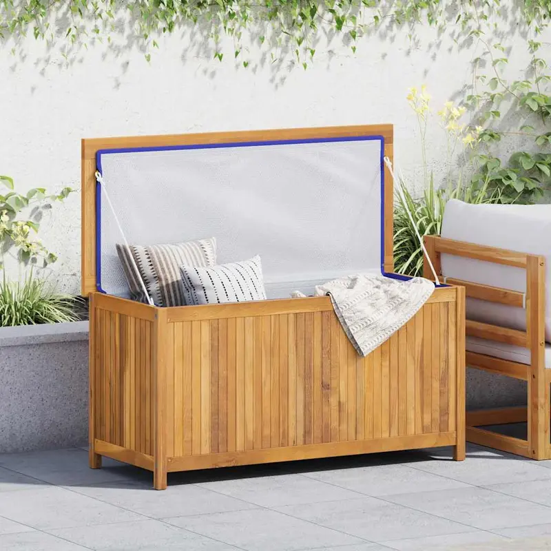 Baúl de jardín madera maciza de teca 114x50x58 cm