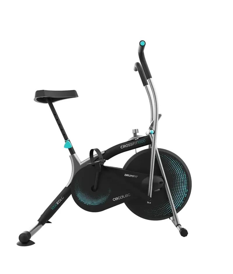 Bicicleta Estática DrumFit CrossFit 1000 Eolo con resistencia ajustable Pantalla LCD y pedaleo bidireccional Cecotec