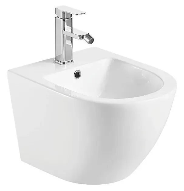 Bidé suspendido de porcelana color blanco brillo minimalista sin grifería ni desagüe BTW Génova de Aquore