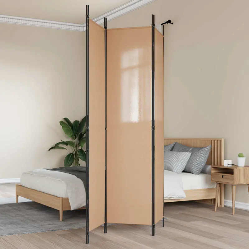Biombo de 3 Paneles Beige 150 x 220 cm Tela