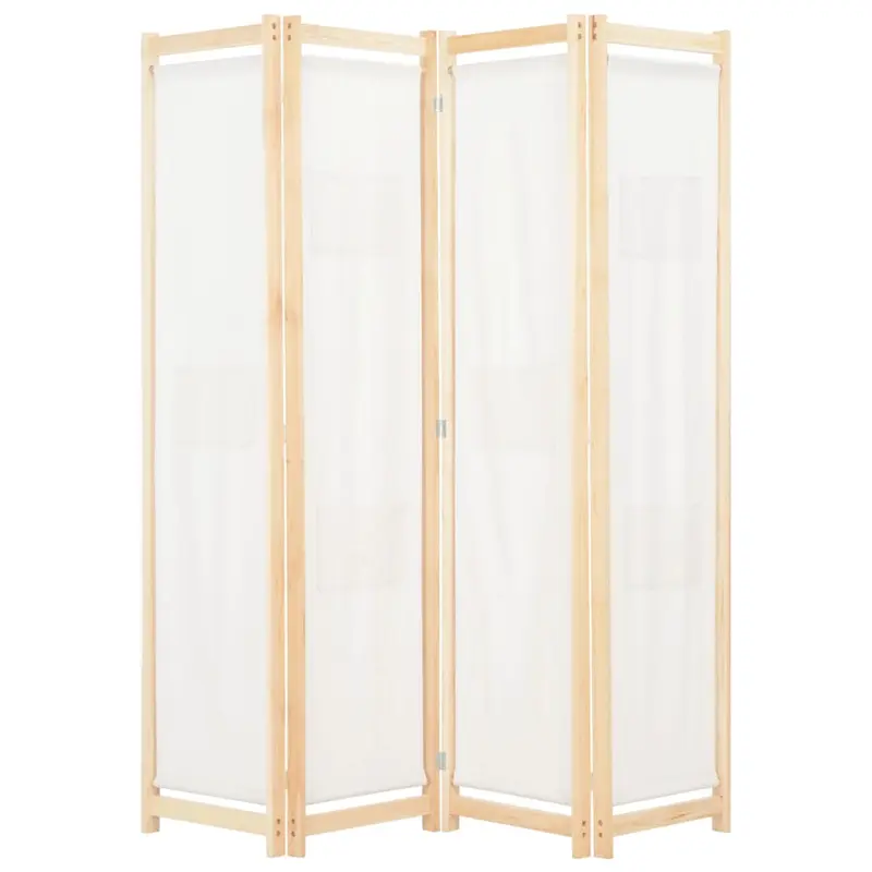Biombo divisor de 4 paneles de tela color crema 160x170x4 cm