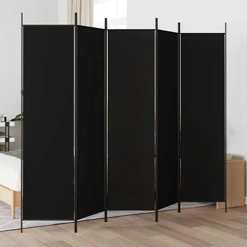 Biombo divisor de 5 paneles de tela negro 250x200 cm