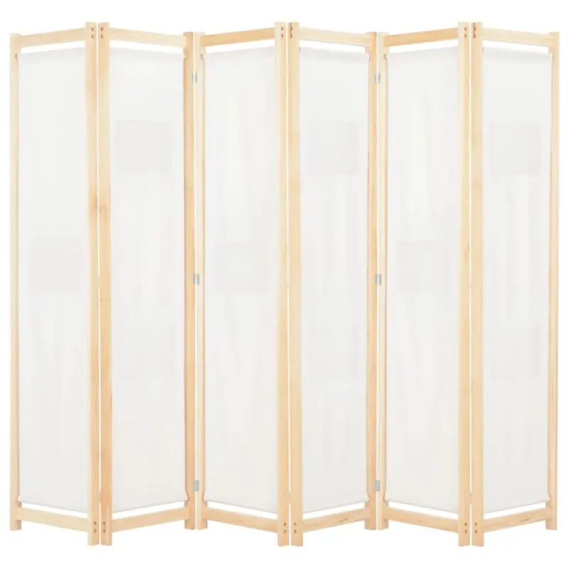 Biombo divisor de 6 paneles de tela color crema 240x170x4 cm