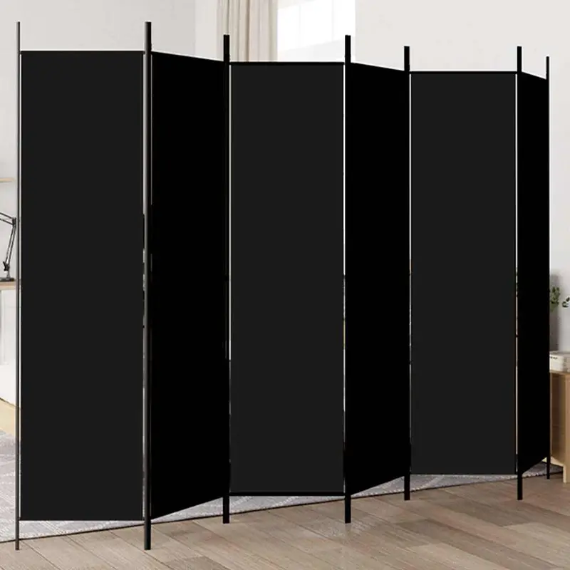 Biombo divisor de 6 paneles de tela negro 300x200 cm