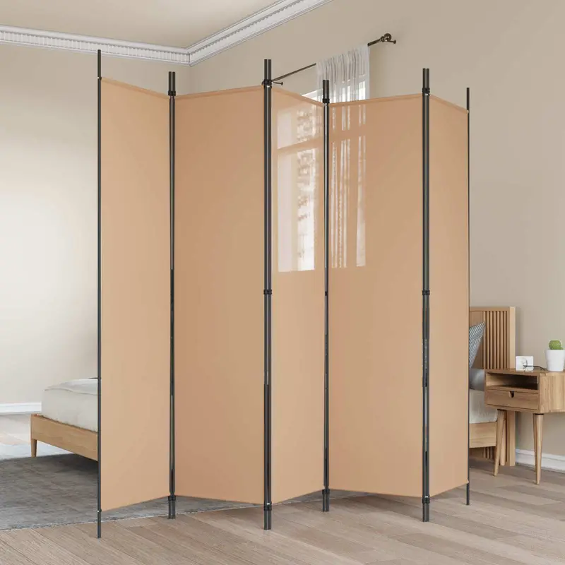 Biombos de 5 Paneles Beige 250 x 200 cm Tela