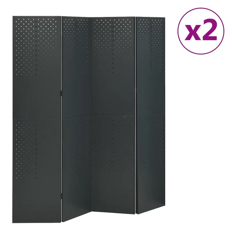 Biombos divisores de 4 paneles 2 uds antracita acero 160x180 cm