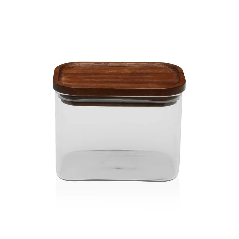 BOTE CUADRADO CON TAPA DE ACACIA 500ML