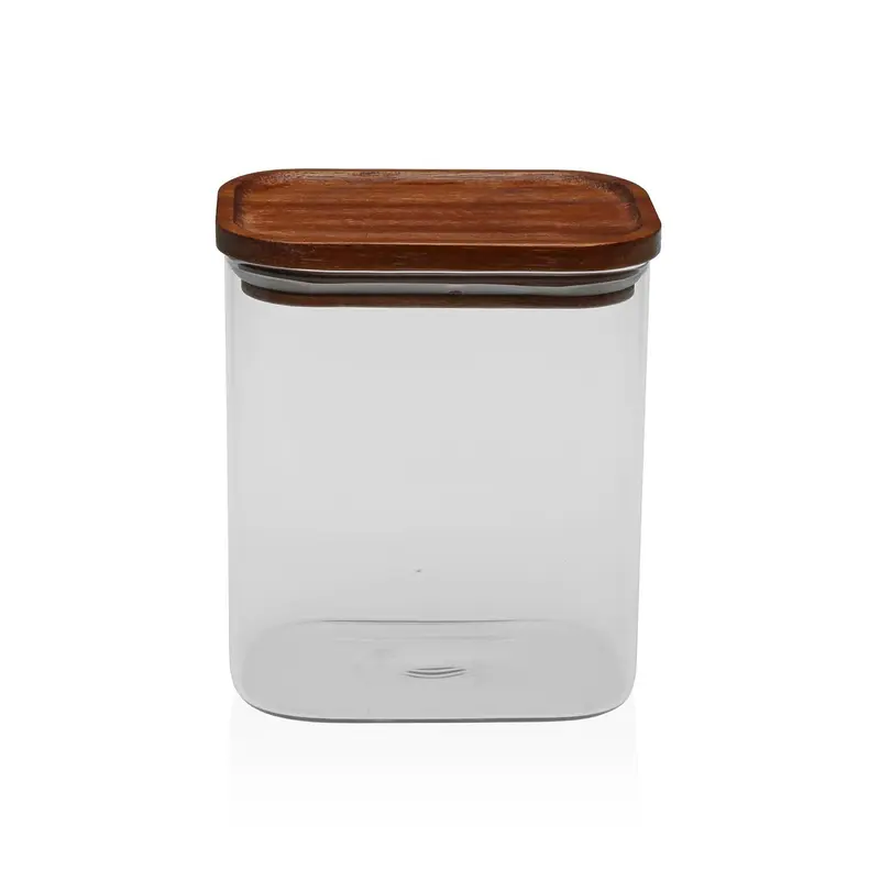 BOTE CUADRADO CON TAPA DE ACACIA 900ML