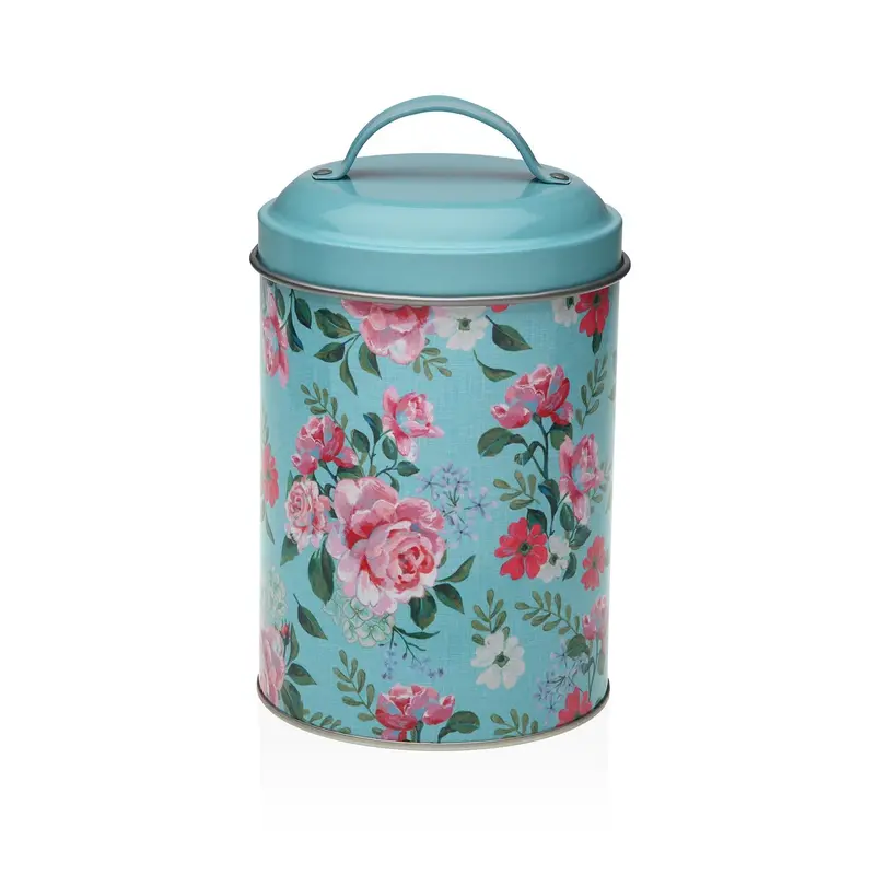 BOTE METALICO CON TAPA AZUL FLOWER