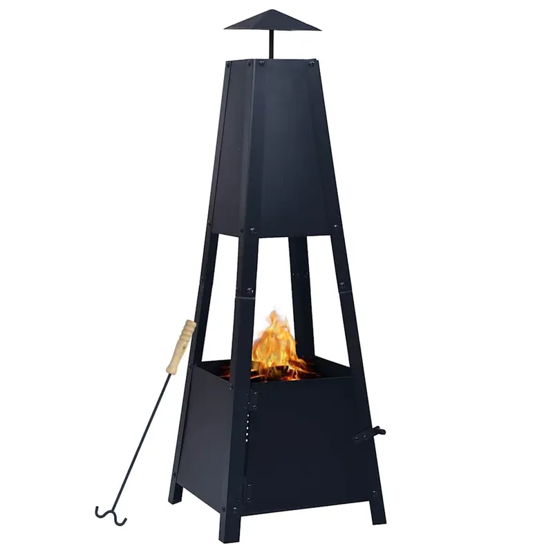 Brasero de acero negro 35x35x99 cm