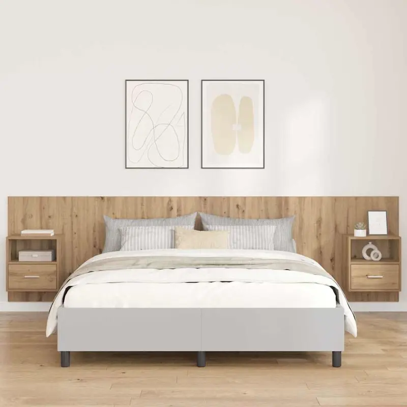 Cabecero con Mueble 3 pcs Roble artesanal Madera de ingeniería