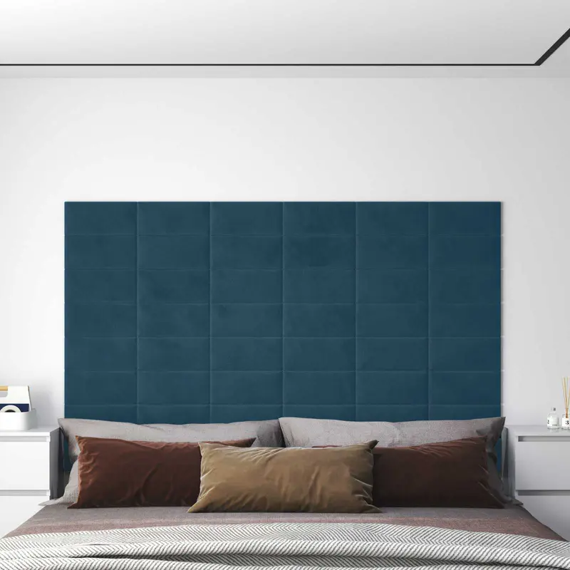 Cabecero de Pared 12 pcs Azul Terciopelo