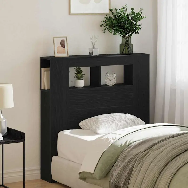 Cabecero LED con estante Roble Negro 100 x 18,5 x 103,5 cm