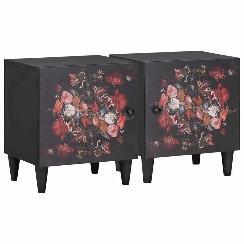 Cabinet de noche con puerta 2 pcs Negro 40 x 33 x 46 cm