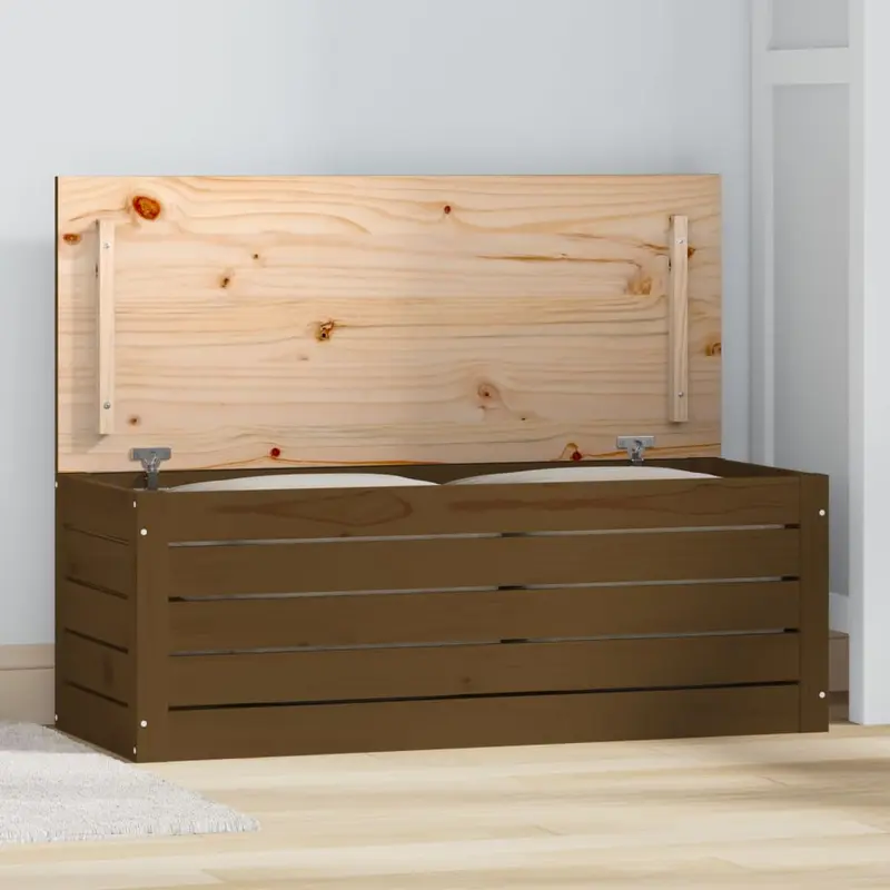 Caja almacenaje madera maciza pino marrón miel 89x36,5x33 cm