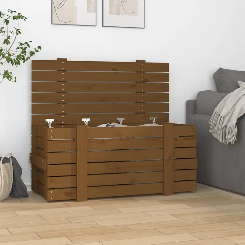 Caja almacenaje madera maciza pino marrón miel 91x40,5x42 cm