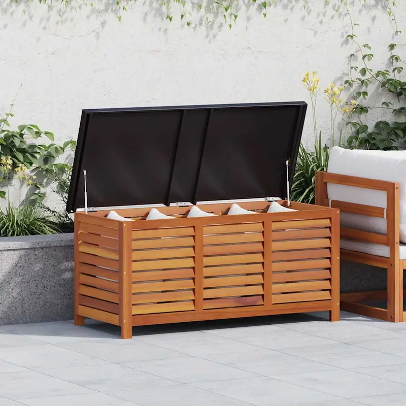 Caja de almacenaje jardín madera maciza eucalipto 117x50x55 cm