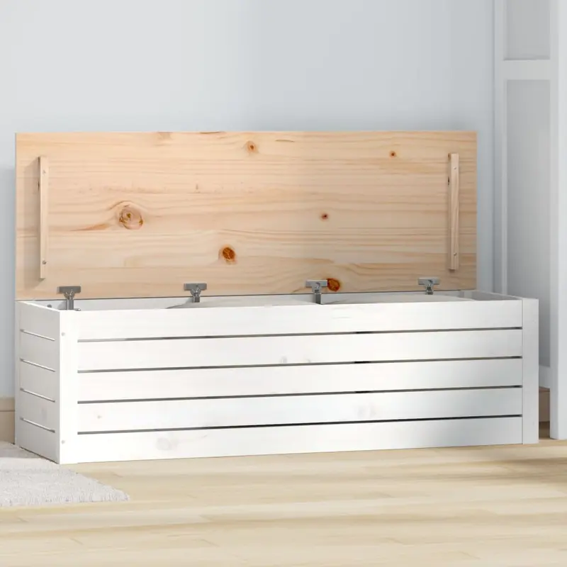 Caja de almacenaje madera maciza de pino blanco 109x36,5x33 cm