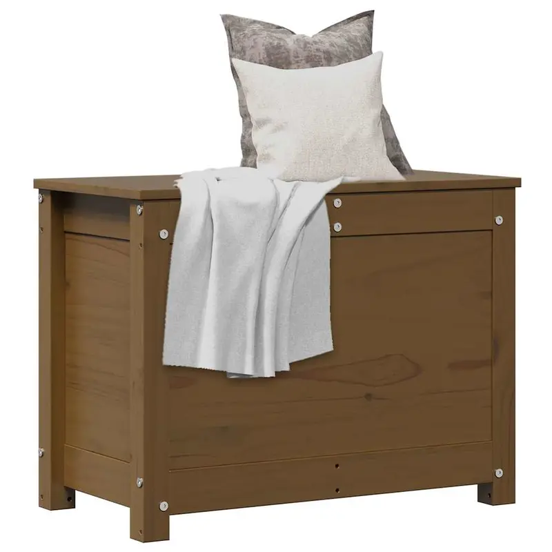 Caja de almacenaje madera maciza pino marrón miel 60x32x45,5 cm