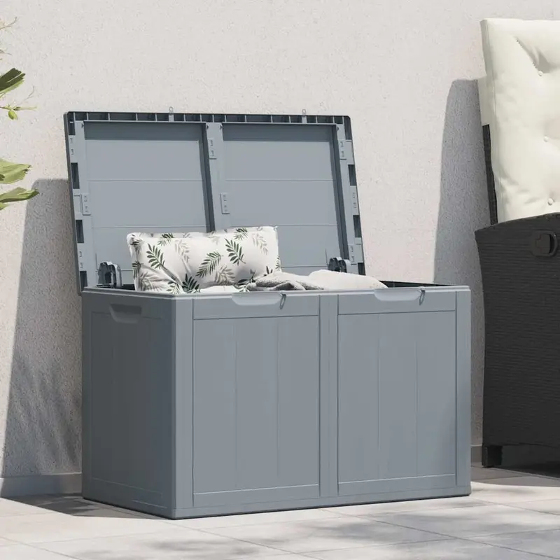 Caja de almacenaje para jardín 180 L PP aspecto madera gris