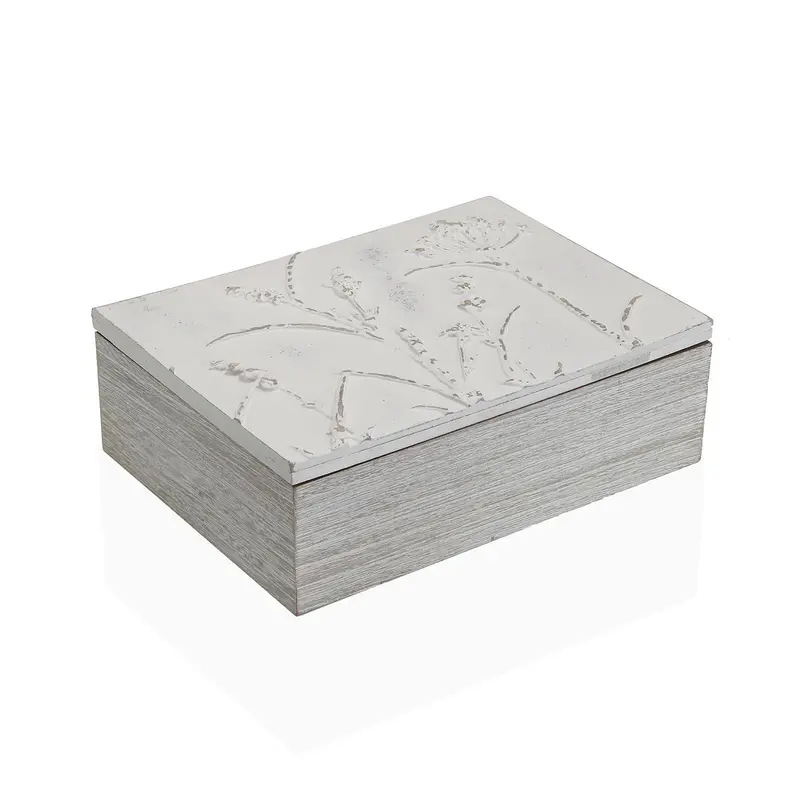 CAJA DE TE BLANCA CON DETALLE DE FLORES TALLADAS