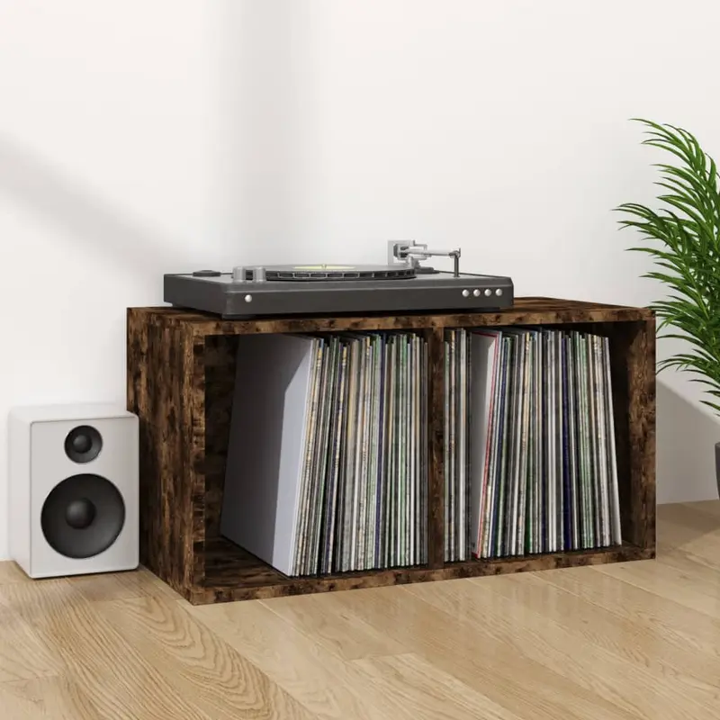 Caja para discos de vinilo contrachapado color roble 71x34x36cm
