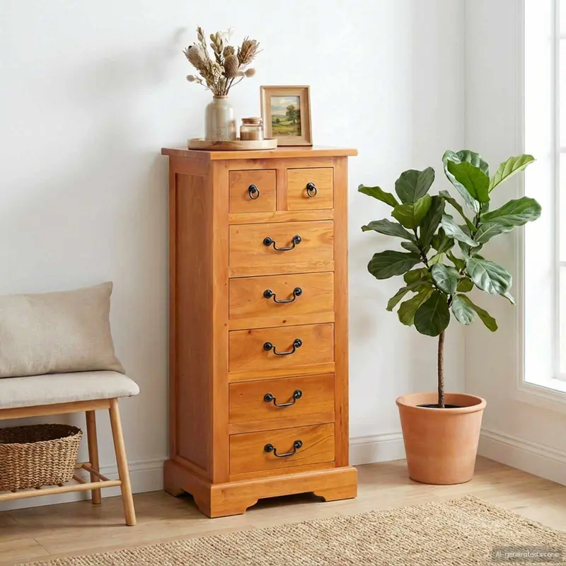 Cajonera Natural 45 x 35 x 100,5 cm Madera de Caoba Sólida