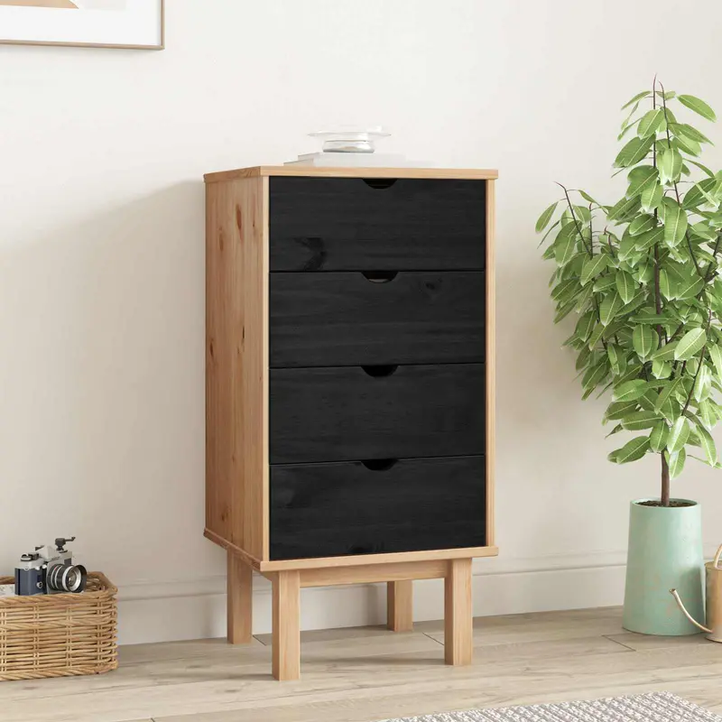 Cajonera OTTA Negro 45 x 39 x 90 cm Madera de Pino Maciza