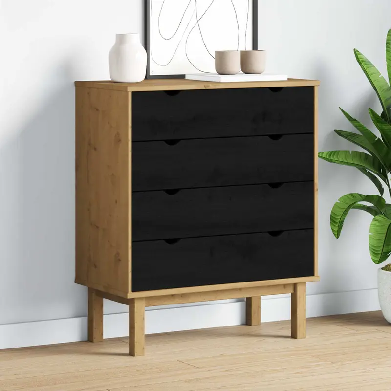 Cajonera OTTA Negro 76,5 x 39,5 x 90 cm Madera de Pino Maciza