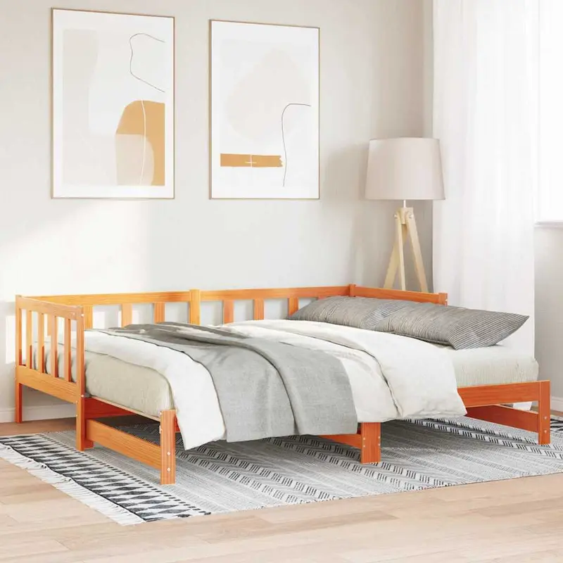 Cama abatible de día Marrón cera 203.5 x 164 x 66 cm