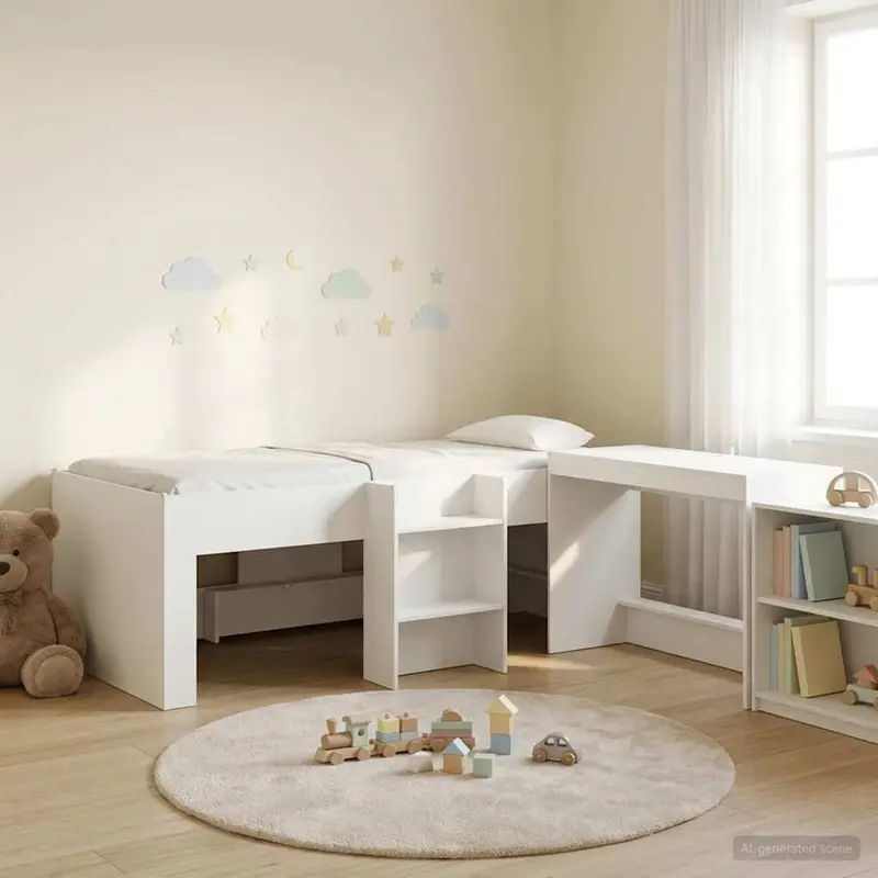 Cama alta para niños con escritorio Blanco 75 x 190 cm