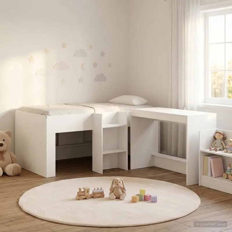 Cama alta para niños con escritorio Blanco 80 x 160 cm