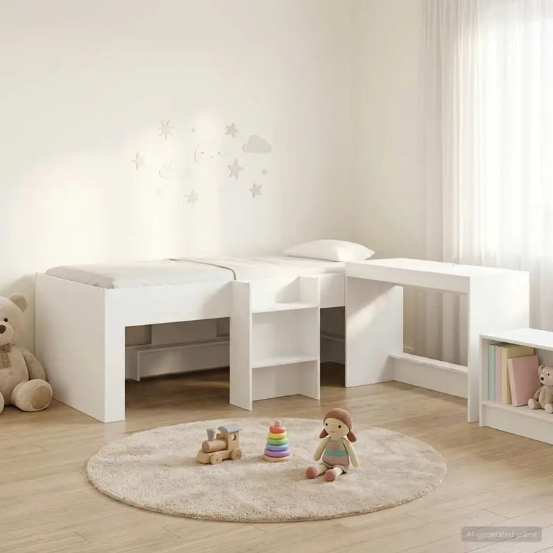 Cama alta para niños con escritorio Blanco 90 x 190 cm