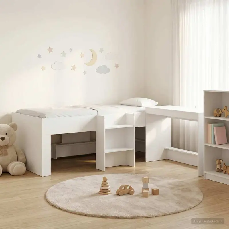 Cama alta para niños con escritorio Blanco 98.5 x 200 cm
