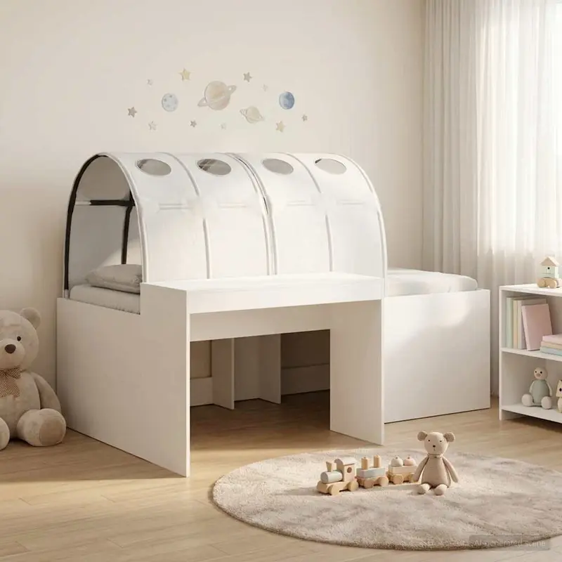 Cama alta para niños con escritorio Blanco Madera de ingeniería