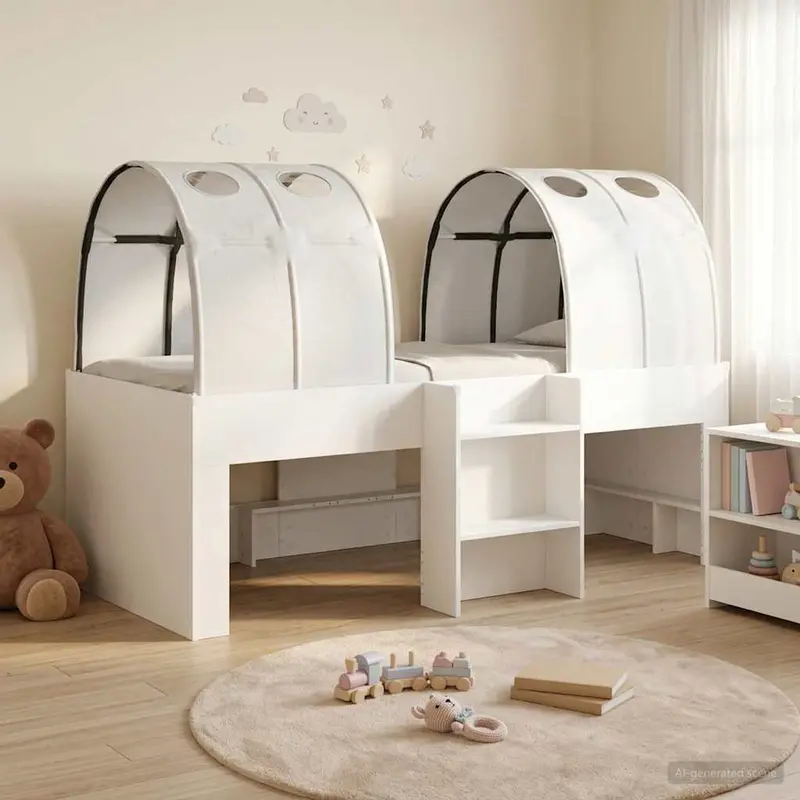 Cama alta para niños con túnel Blanco Madera de ingeniería