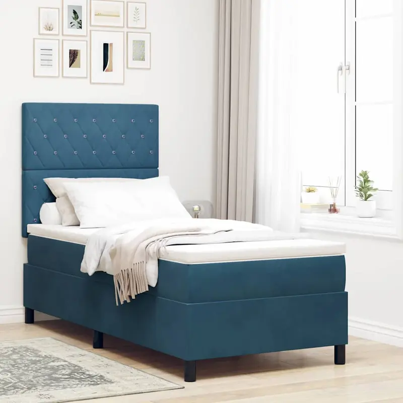 Cama Box Spring LED Azul Oscuro 100 x 200 cm Terciopelo