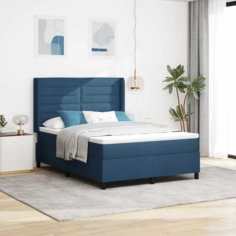 Cama Box Spring LED con cabecera Azul 140 x 190 cm tela