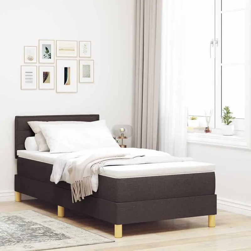 Cama Box Spring LED con cabecera Marrón Oscuro 80 x 200 cm tela