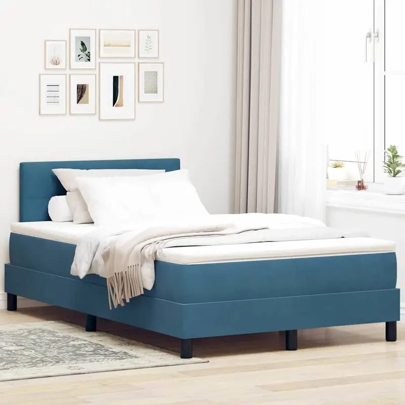 Cama Box Spring LED con colchón Azul 120 x 190 cm Terciopelo