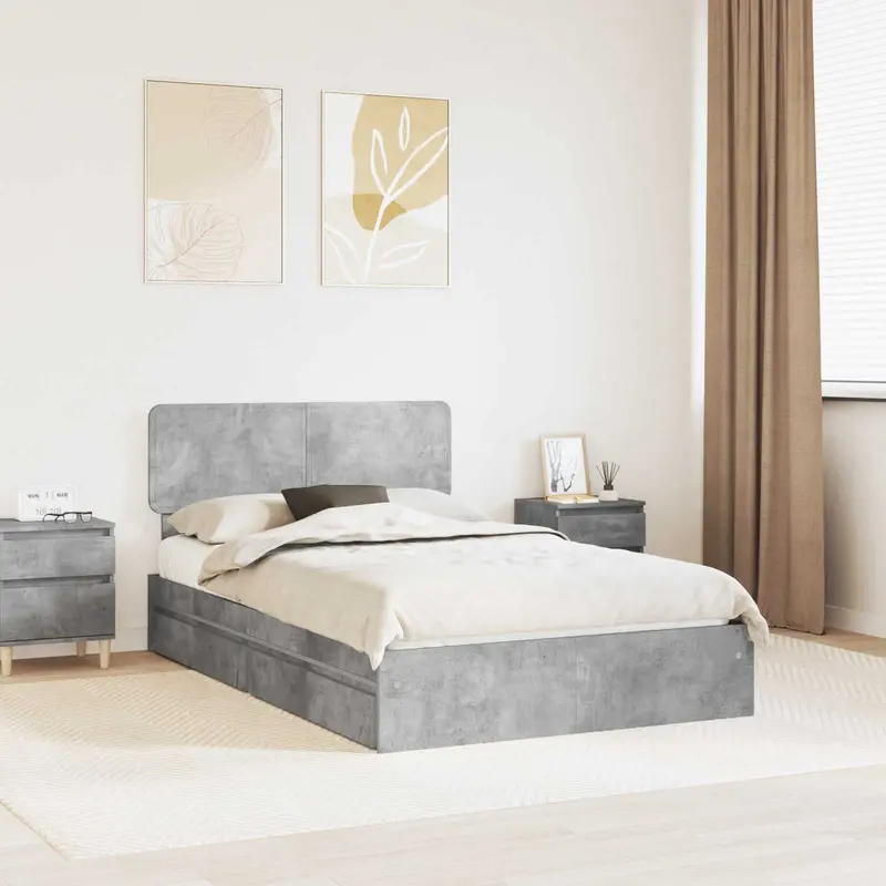 Cama con almacenamiento con cabecera Gris Concreto 135 x 190 cm