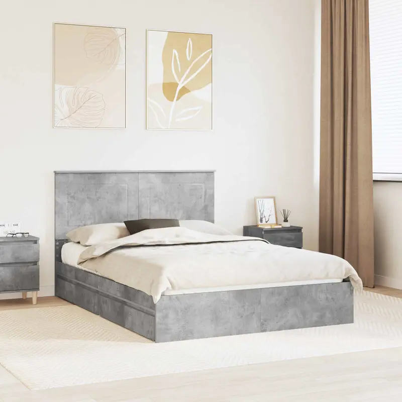 Cama con almacenamiento con cabecera Gris Concreto 150 x 200 cm