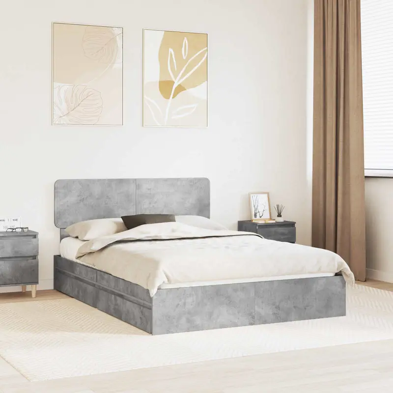 Cama con almacenamiento con cabecera Gris Concreto 150 x 200 cm