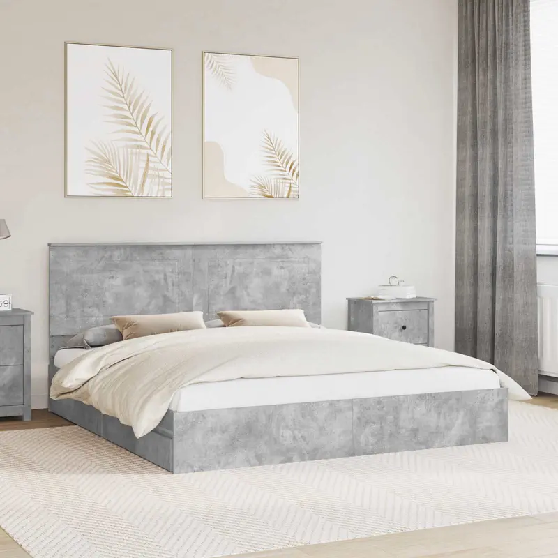 Cama con almacenamiento con cabecera Gris Concreto 200 x 200 cm